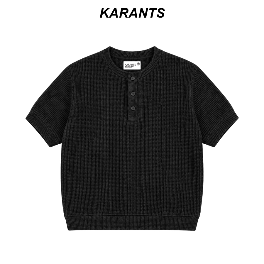 Karants เสื้อโปโล Cropped Boxy ผ้า Waffle คอกลม เรียบ Unisex ชาย-หญิง - KR414