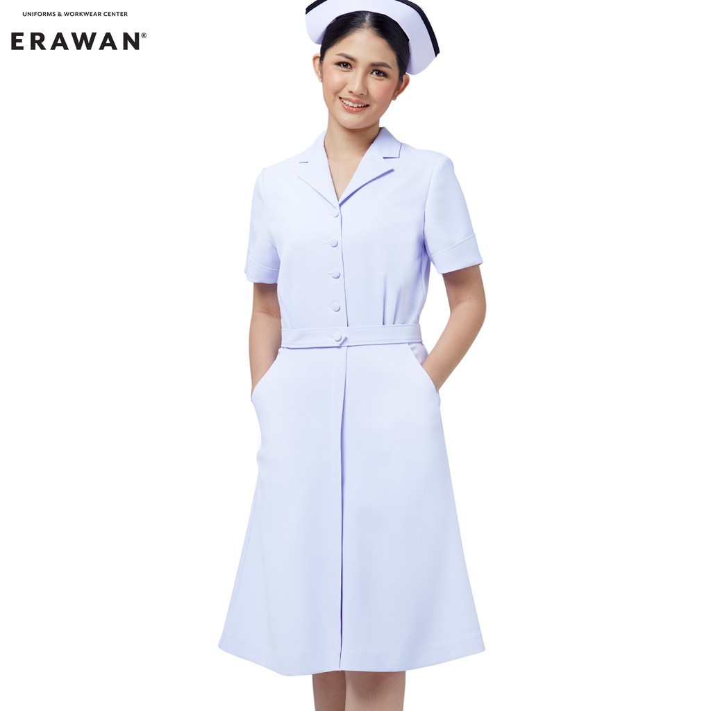 Uniformthaiwacoal ชุดแซกพยาบาลแขนสั้น ปกเทเลอร์ FXW017 ผ้า Nursy สีขาวโอโม่ [สังกัดสาธารณสุข]