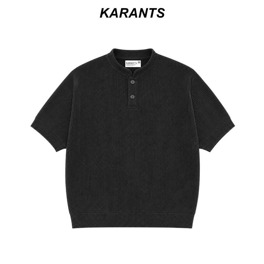 Karants เสื้อโปโล Cropped Boxy ผ้า Waffle คอจีน เรียบ Unisex ชาย-หญิง - KR420