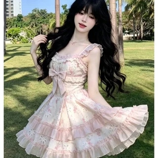 💕เดรสสายเดี่ยวลายดอกไม้สุดละมุนเจ้าหญิง เอวคอดพรางหุ่น กระโปรงพองฟูใส่แล้วดูเด็ก หวานหรูสไตล์คุณหนูถ่ายรูปสวยทุกมุม🌸👗💖🏖️