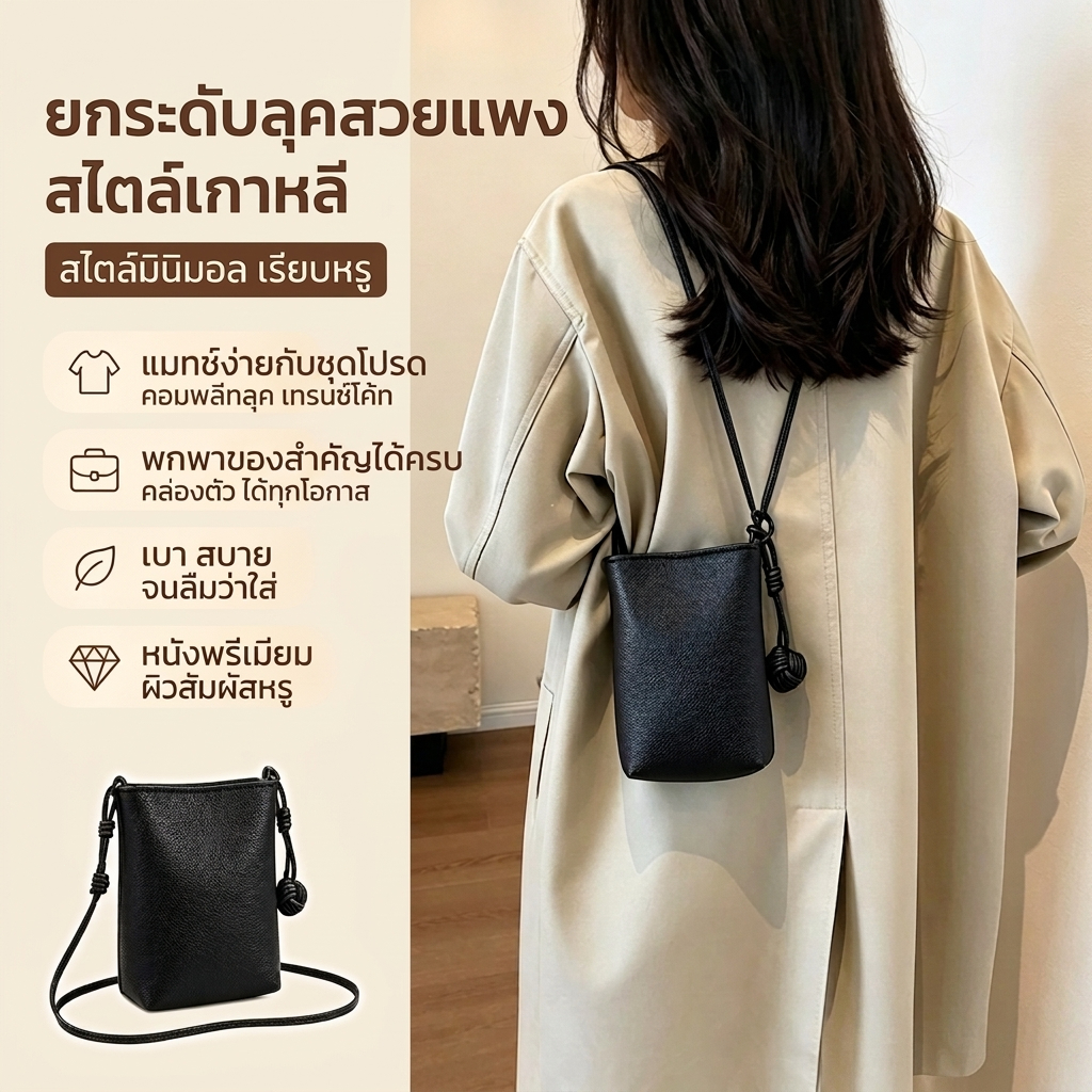 สุดฮิต✨กระเป๋าสะพายข้างผู้หญิง สไตล์มินิมอล หนังPU น้ำหนักเบา ใส่โทรศัพท์ได้เหมาะกับใช้ประจำวัน COD