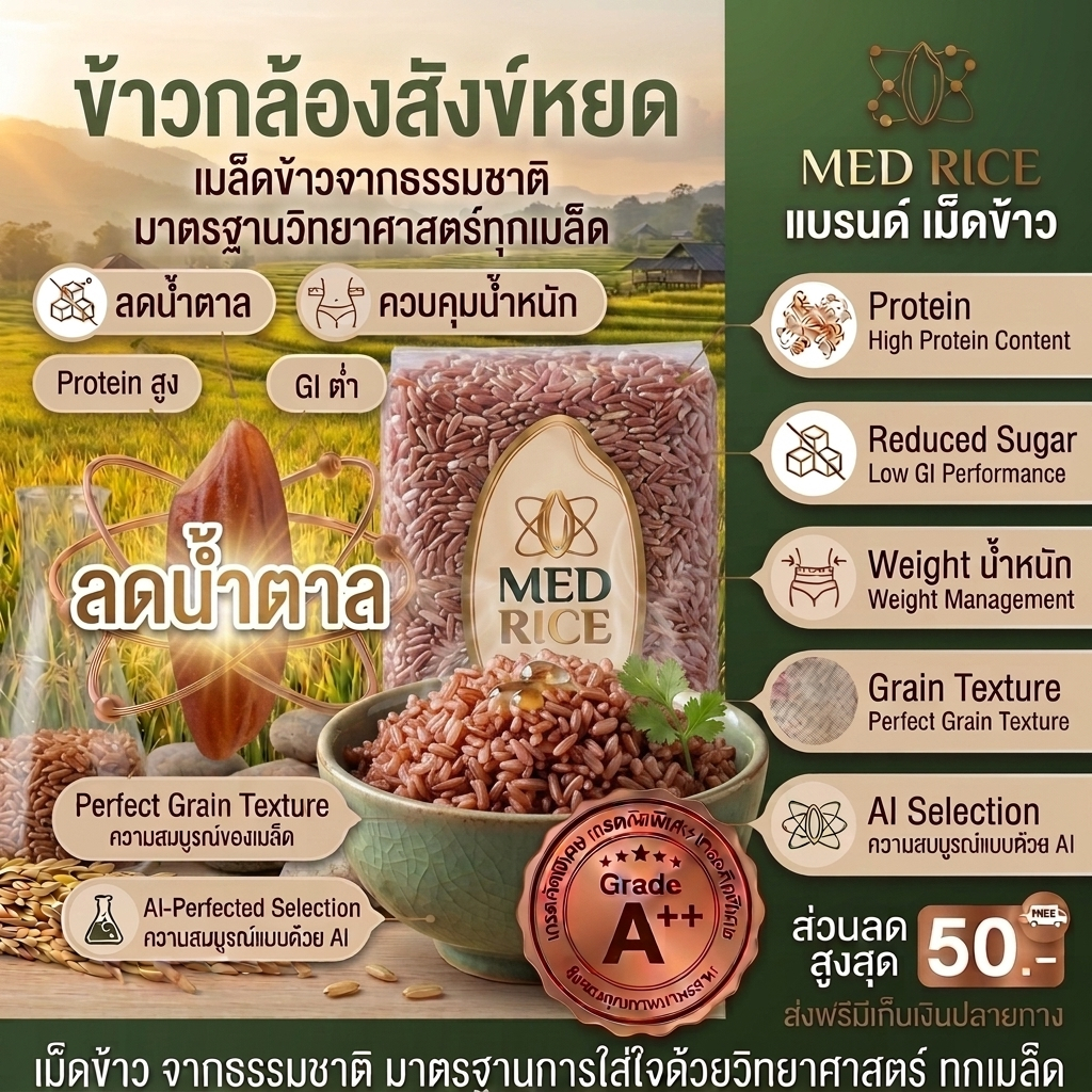 [ขายดี] ข้าวกล้องสังข์หยด ธาตุเหล็กสูง บำรุงเลือด ช่วยเสริมภูมิ เกรดพรีเมี่ยม แบรนด์ MED RICE