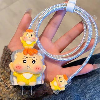 พร้อมส่ง เคสหัวชาร์จ 18W 20W ชุด 5ชิ้น ลายการ์ตูน 3D สำหรับ Apple iPhone เท่านั้น ปกป้องสาย กันสายหัก