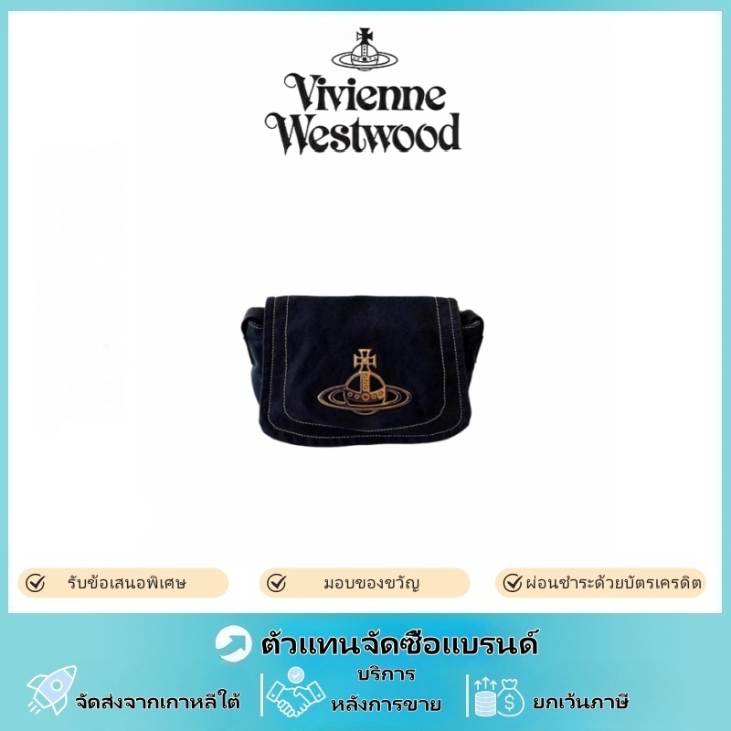 『CHICBAG』vivian westwood✨JP VIVI กระเป๋าาผ้าใบ vivian คลาสสิคโลโก้ขนาดใหญ่ กระเป๋าสะพายข้างเดียว กระ