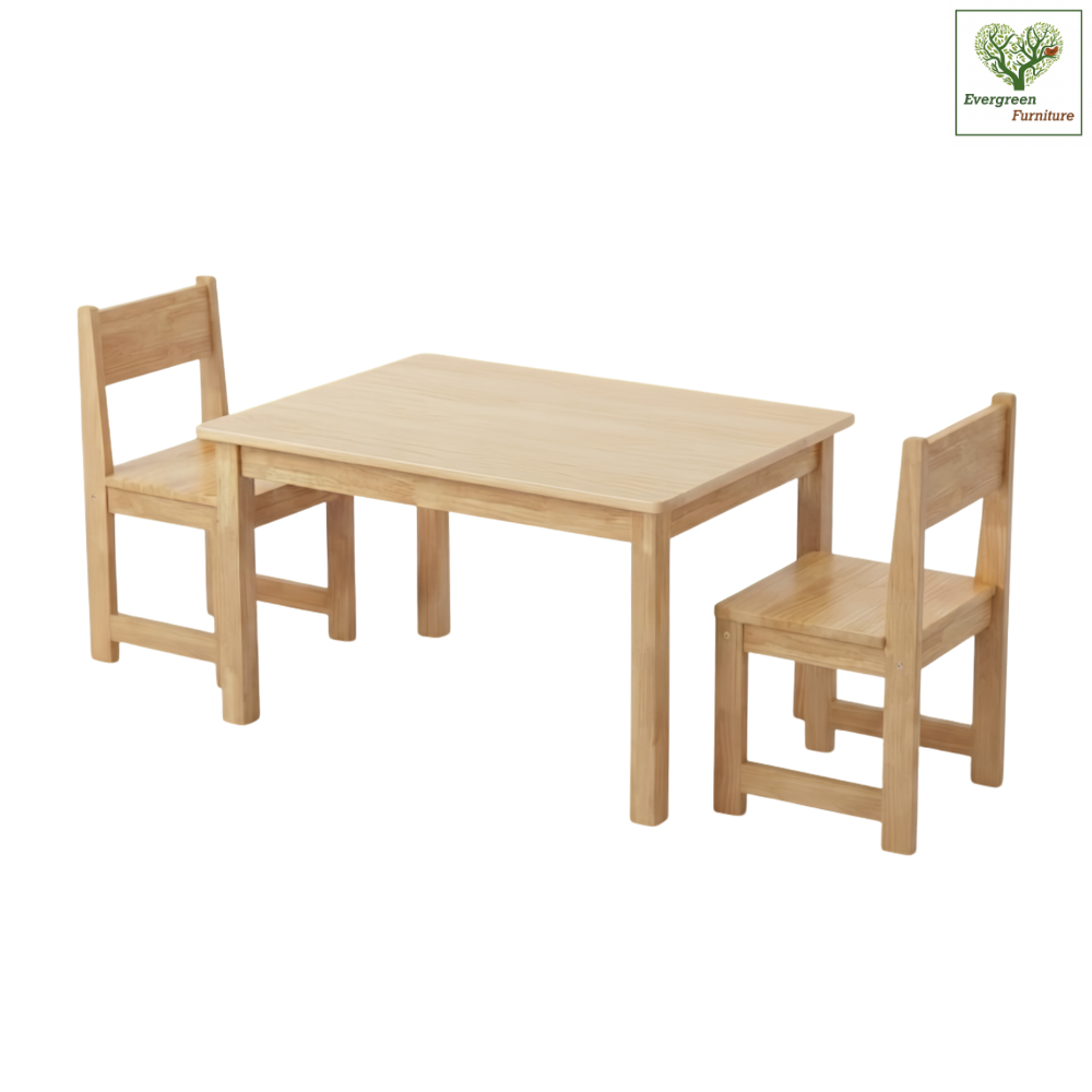 Evergreen Furniture ชุดโต๊ะ + เก้าอี้เด็ก ขนาด 90x60 3 ไซส์ความสูง ไม้ยางพาราแท้ทั้งชุด  T-965 / KC-