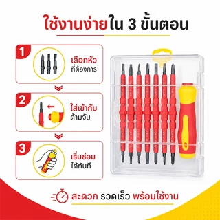 (COD)ชุดไขควงช่างไฟฟ้า 15in1 เหลือง-เปลี่ยนหัวได้ ชุดไขควงหุ้มฉนวนไฟฟ้า ชุดเครื่องมือช่างไฟฟ้า เครื่องมือเปิดสกรูอเนกประ