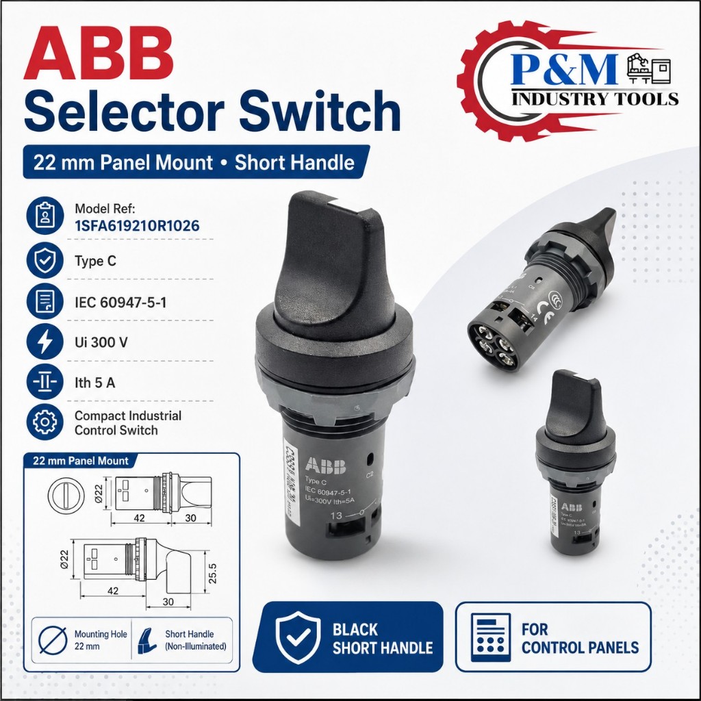 ABB C3SS1-10B-20 Selector Switch 3 ตำแหน่ง บิดค้าง 2NO รูเจาะ 22mm