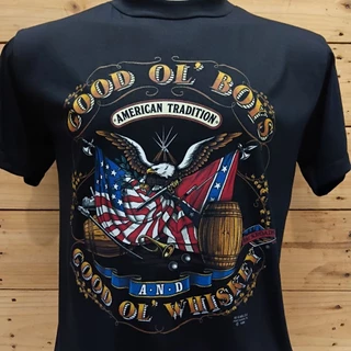 เสื้อ3d ผ้าบาง ลายWhiskey ผ้าฝ้าย สไตล์วินเทจ 90s คอชิด ไหล่ล้ำ ไม่มีตะเข็บข้าง ตะเข็บเดี่ยว วินเทจ ยุค90 อาเล่ ผ้า50