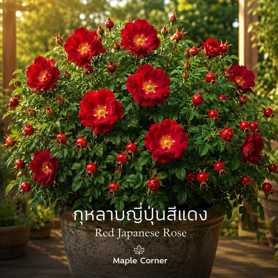 กุหลาบญี่ปุ่นสีแดง กุหลาบกินผล กุหลาบกินผล Japanese Rose (เมล็ดพันธุ์) Rosa rugosa Thunb. ไม้ดอกทนแดด