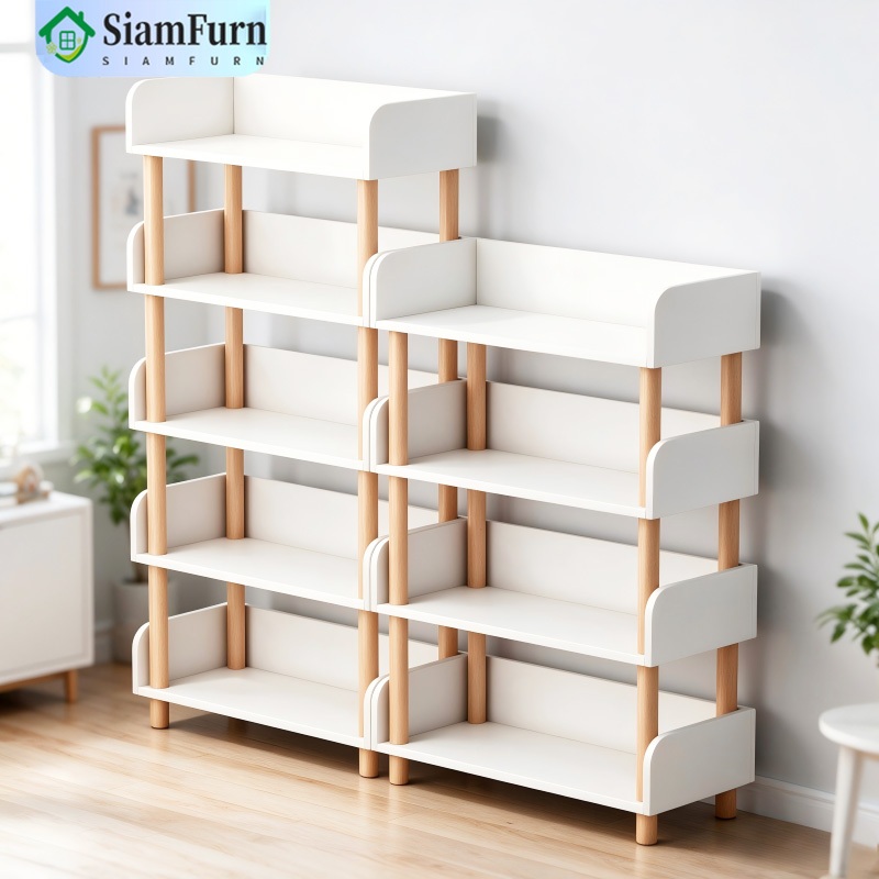 ชั้นวางหนังสือ Shelves ผลิตจากไม้เเท้ ชั้นวางของใส่ของ ชั้นเก็บของอเนกประสงค์ มีรั้วกั้น เเข็งเเรงทนทาน
