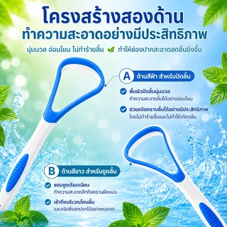 เครื่องขูดลิ้นทำความสะอาดคราบตกค้างบนลิ้น กำจัดกลิ่นปากไม่พึงประสงค์ วัสดุอ่อนนุ่มไม่ระคายเคืองลิ้น ดูแลช่องปาก COD