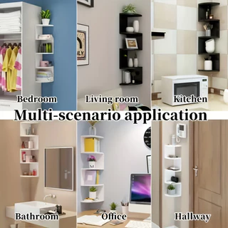 🌻ชั้นวางของเข้ามุม PVC 5ชั้น สีขาว-ดำ โดนน้ำได้ เจาะผนัง ติดตั้งง่ายเพียงเจาะสกรู สไตล์ขั้นบันได มีสีขาวและสีดำ