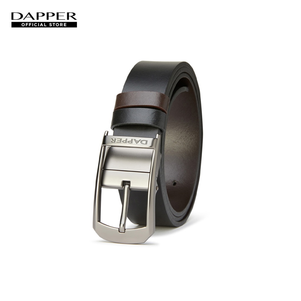 DAPPER เข็มขัดหนังแท้ Classic Pin Buckle แบบใส่ได้ 2 ด้าน สีดำ (BBC/BK/1212PN4)