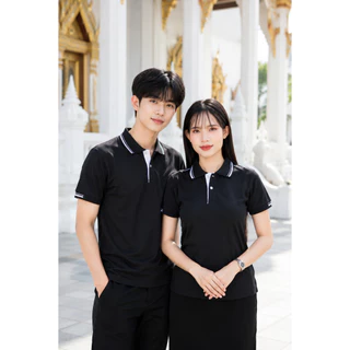 เสื้อโปโล(ดำขลิบขาว) ปักโลโก้พิมพ์ลายHDโลโก้พิมพ์ลายHD ตรากระทรวงสาธารณสุข(สธ.) ผ้าจูติไมโคร หนานุ่ม ใส่สบาย ใส่ทำงานได้