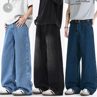 Baggy S-5XL กางเกงยีนส์ผู้ชายทรงเกาหลี ขาเดี่ยวกว้าง ผ้าสีพื้น มีให้เลือก3สี