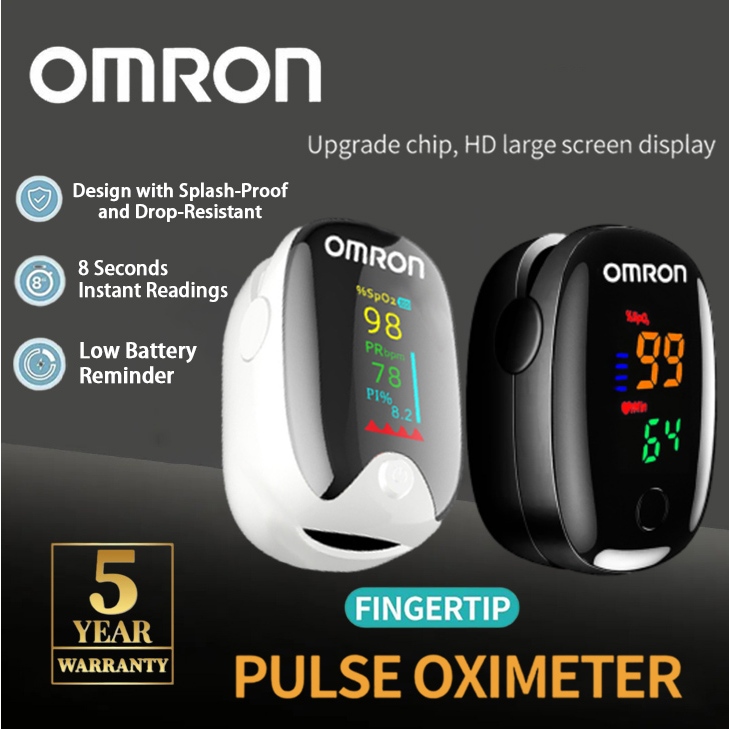 OMRON เครื่องวัดออกซิเจนปลายนิ้ว พกพาสะดวก วัดค่า SpO2 และชีพจร เหมาะสำหรับใช้ในบ้านและโรงพยาบาล