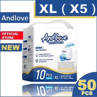 【ซึมเร็วสุด!！】ไม่รู้สึก ผ้าอ้อมผู้ใหญ่ Andlove ใช้ได้ทั้งชายหญิง ปลี่ยนง่าย XL (5 Packs/50ชิ้น) adult diapers pants