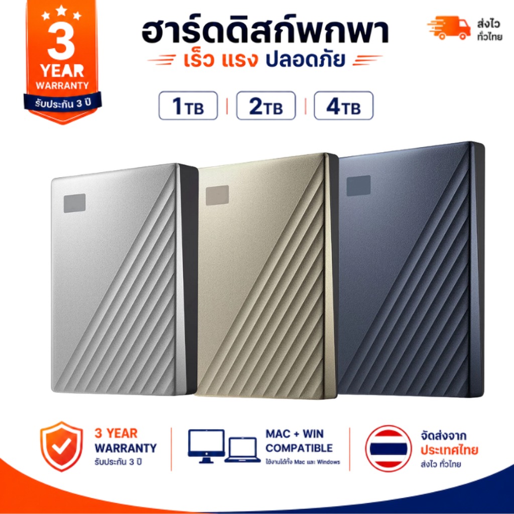 ฮาร์ดดิสก์แบบพกพา 1TB 2TB 4TB ความเร็วสูง My Passport Ultra HDD Portable hard drives 2.5''External Hard Disk USB3.0