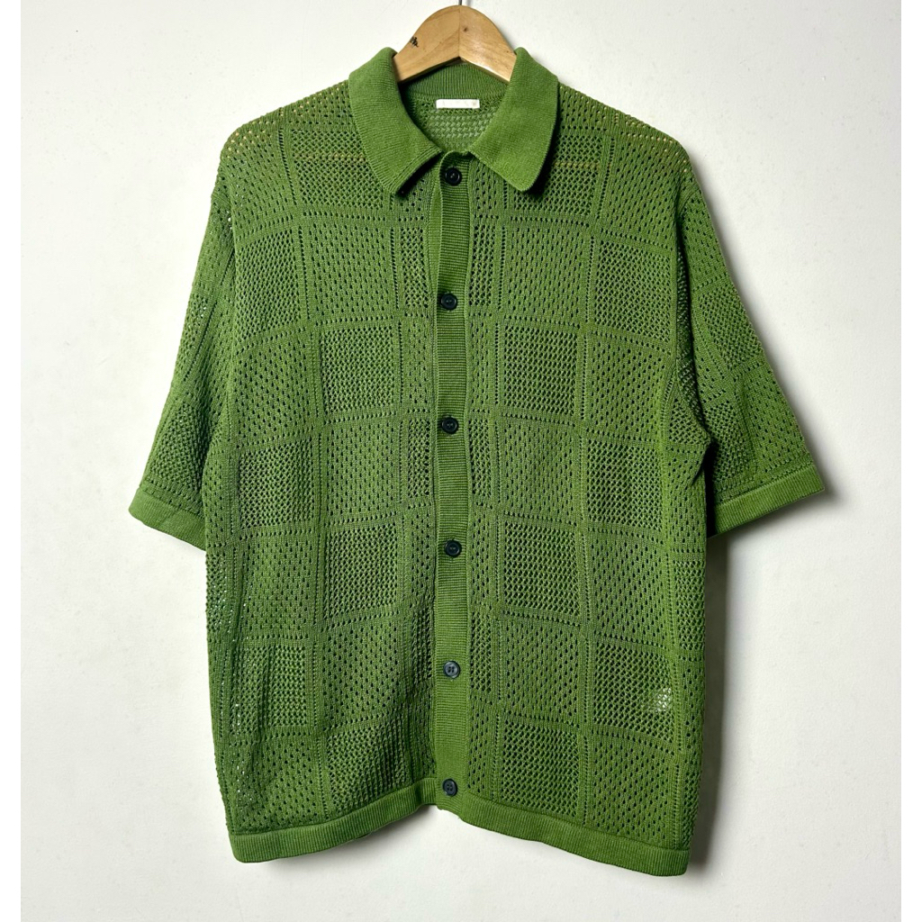 green mesh knit shirt