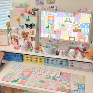 Giant mousepad/Desk mat : Lovely patches ที่รองเมาส์ขนาดใหญ่ลายตาราเย็บผ้าน่ารัก ไดโน 80x30cm | Stickwithme4ev