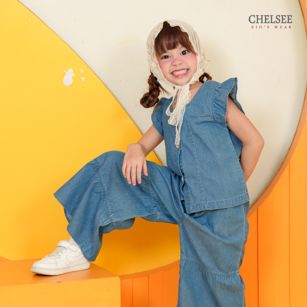 Chelsee طقم بنات بلوزة وجينز واسع — صورة 4