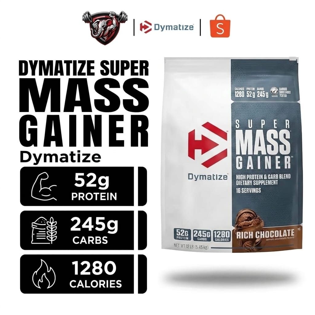 12LBS DYMATIZE SUPER MASS GAINER 12 ปอนด์ Super Mass Gainer Dymatize สำหรับการเพิ่มกล้ามเนื้อ