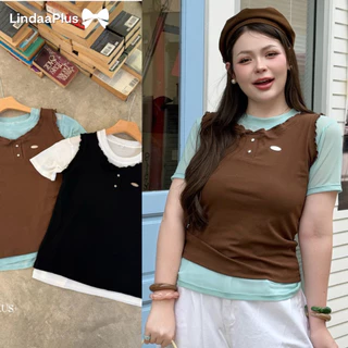 LindaaPlus-- เสื้อแขนสั้น “𝑨𝒊𝒍𝒊𝒏” ผ้าซีทรู+เสื้อกล้าม🍡✨ ดีเทลติดอะไหล่ที่อก งาน 2 ชิ้นแยกใส่ได้นะคะ จับคู่สีมาให้แล้ว🩵🤎