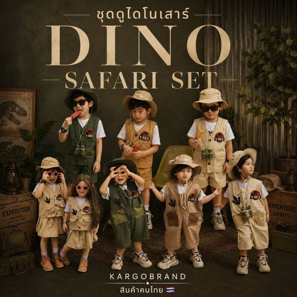 ชุดดูไดโนเสาร์ ชุดผจญภัยเด็ก ชุดเด็กผจญภัย ชุดเดินป่าลูกชาย ชุดเดินป่าลูกสาว ชุดผจญภัยเด็กผู้หญิง ชุดผจญภัยเด็กผู้ชาย