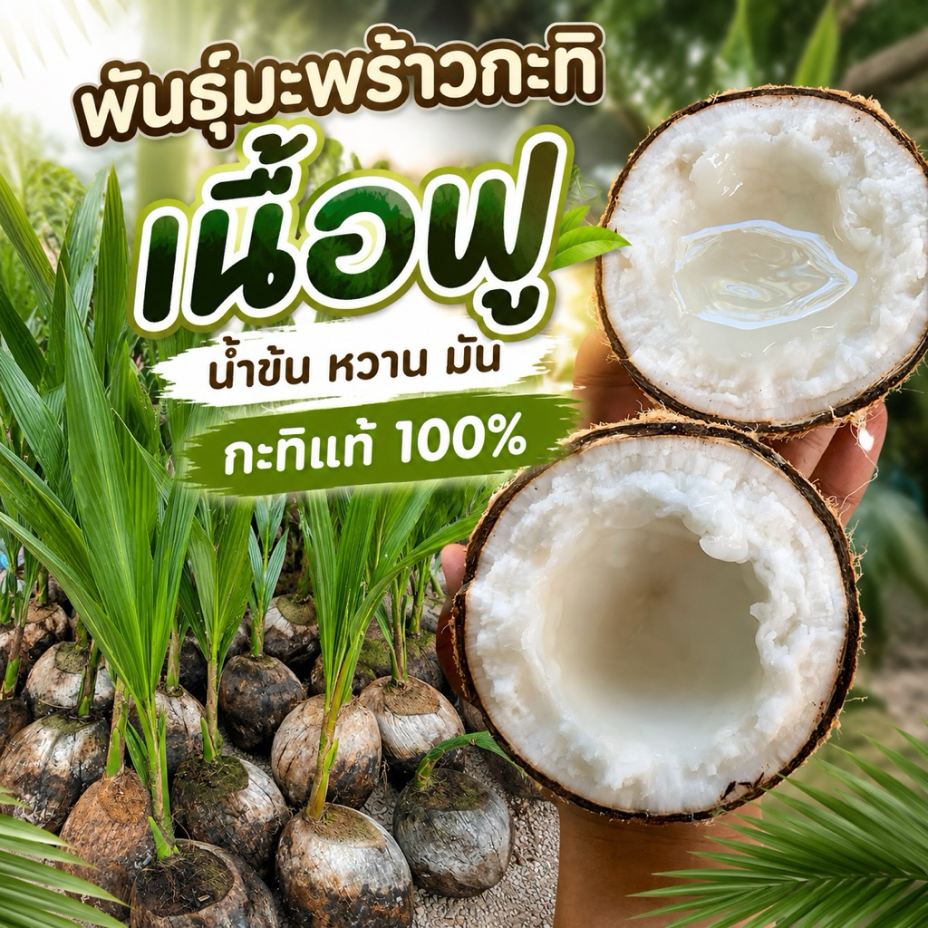 ต้นพันธุ์มะพร้าวกะทิ เนื้อฟู พร้อมปลูก