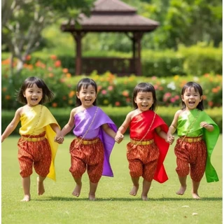 สไบเด็กสำเร็จรูป (เฉพาะสไบ ไม่รวมโจง) เกาะอกยางยืด สวมใส่ง่าย ไม่คัน สำหรับเด็ก 1-3 ปี และ 4-6 ปี มีให้เลือก 21 สี