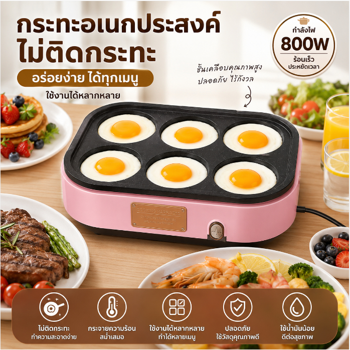 SKIERกระทะทอดไข่ 3in1 ไฟฟ้าขนาด rumahเล็ก 220V 900W