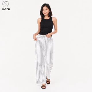 KORU กางเกงขายาวทรงหลวม ลายริ้วแถบใหญ่เอว 24 - 42 นิ้ว