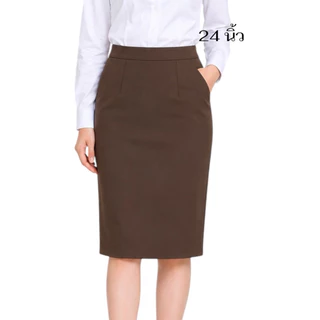 กระโปรงทรงสอบเกร็ดคู่เป๋าเฉียงผ่าเกรยหลังผ้าโรเชฟ24”