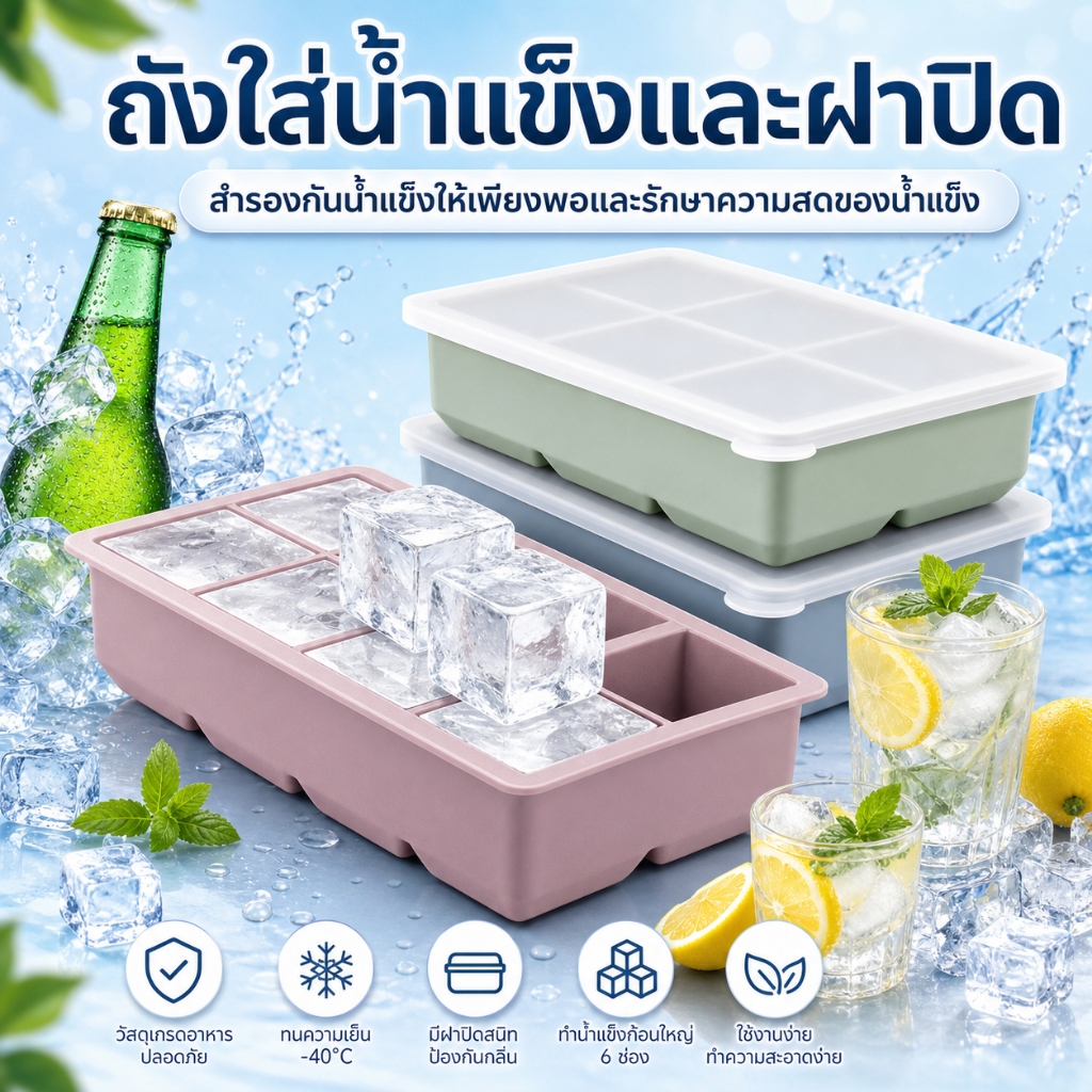 แม่พิมพ์ทำน้ำแข็ง ถาดน้ำแข็ง  4/8 ช่อง ซิลิโคนทำน้ำแข็ง พิมพ์น้ำแข็ง ยืดหยุ่นได้ดี ไม่เสียรูปง่าย