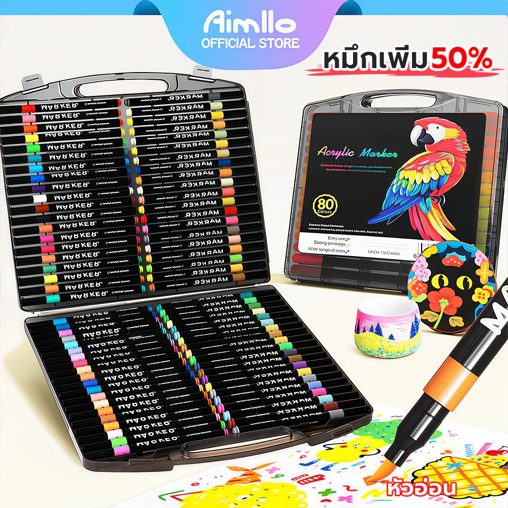 ปากกาอะคริลิค ปากกามาร์คเกอร์ 12-80สี ปากกาเมจิก สีเมจิก ปากกาเคมี ปากกาเน้นข้อความ เขียนแก้วพลาสติกโลหะ Acrylic Marker