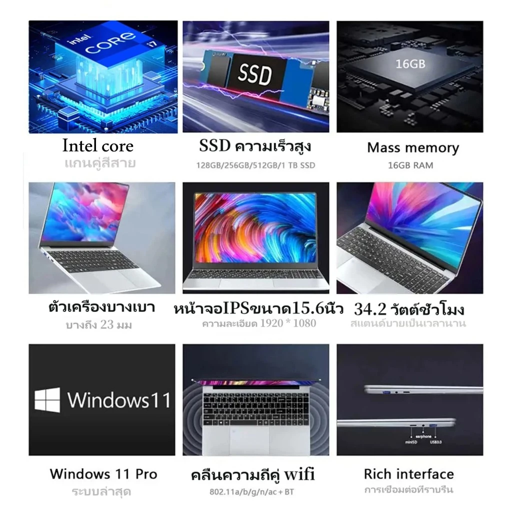 NEW  X15 Pro โน๊ตบุ๊ค หน้าจอ15.6 นิ้ว RAM16GB SSD 512GB Windows 11 Intel @2.0GHz ประกัน 1ปี พร้อมส่ง thumbnail 10