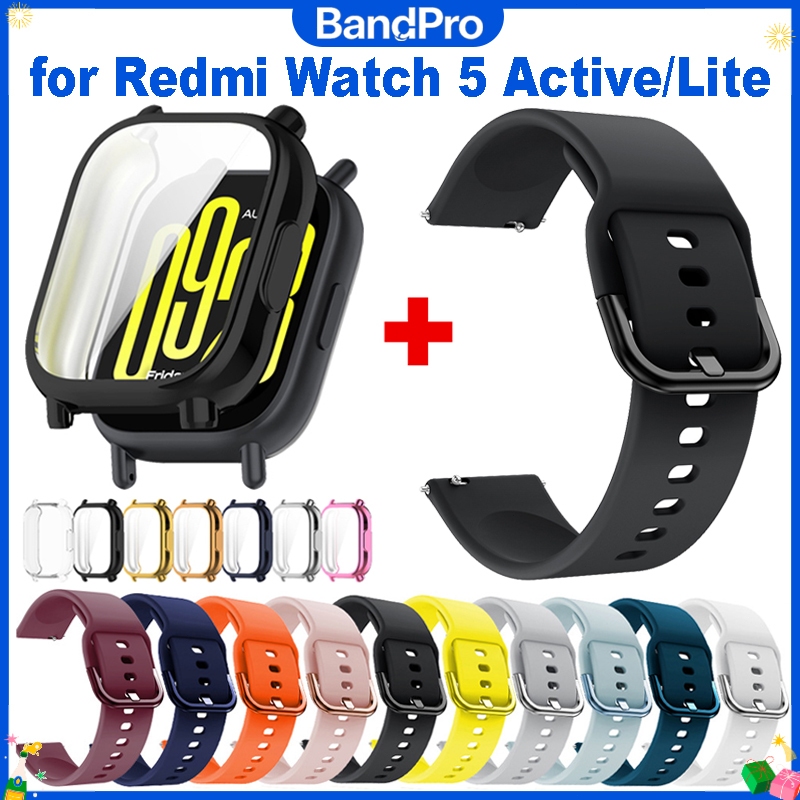 เคสป้องกันพร้อมสายซิลิโคนสำหรับ Xiaomi Redmi Watch 5 Active/5 Lite ครอบหน้าจอเต็ม TPU อ่อนนุ่ม และสายกีฬาแบบระบายอากาศ