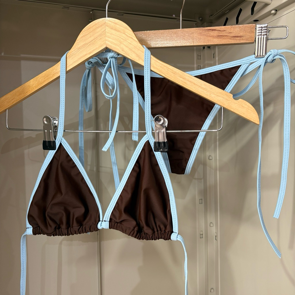Choco blue bikini บิกินี่สีน้ำตาลขอบฟ้า ท่อนล่างทรงจีสตริง ไม่มีฟองน้ำ