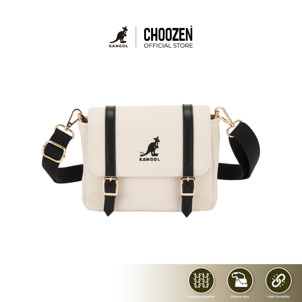 Kangol Crossbody Bag กระเป๋าถือและสะพาย canvas leather สีกากี , ดำ 64251702