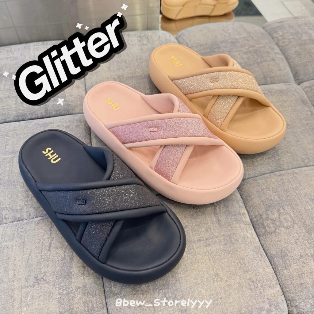 SHU Marshmallow Glitz Cross สินค้าใหม่มือหนึ่ง ความสูง 2นิ้ว รองเท้าแตะ [โค้ดแฟชั่นลด 30%]