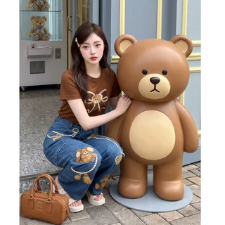 (มี3XL) สีน้ำตาล Bear Brownie Set เซ็ต 2 ชิ้น เสื้อยืดงานปักเทดดี้ + กางเกงผ้าทอขายาวสกรีนลาย 6 กระเป๋า ทรงสวย