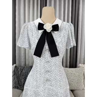 DW465R2 Clover Flower Dressชุดเดรสสั้น ผ้าชีฟองอัดพลีท ผ้าคริงเกิ้ลชีฟอง" (Crinkle Chiffon) พิมพ์ลายใบโคลเวอร์