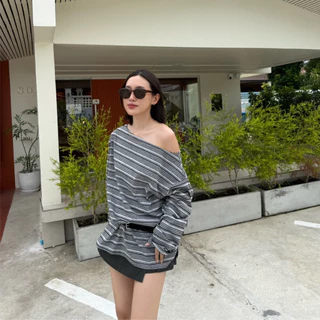 1027 knockknock - STRIPED OFF-SHOULDER TOP