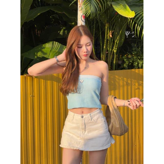 BABEJUB.X l Gigi Top เสื้อเกาะอกดีเลทผ้าริ้ววว โลโก้หัวใจ