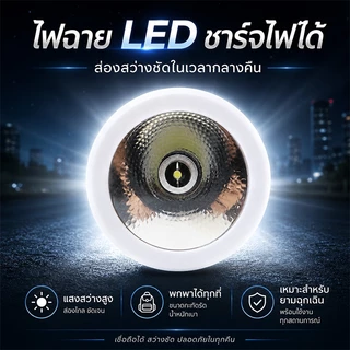 ส่งไว🔥ไฟฉายชาร์จ LED แบตเตอรี่ 500mAh ปลั๊กชาร์จในตัวเลื่อนได้ ระยะเวลาใช้งานนาน ใช้ตอนไฟดับ ตกปลา เดินป่า