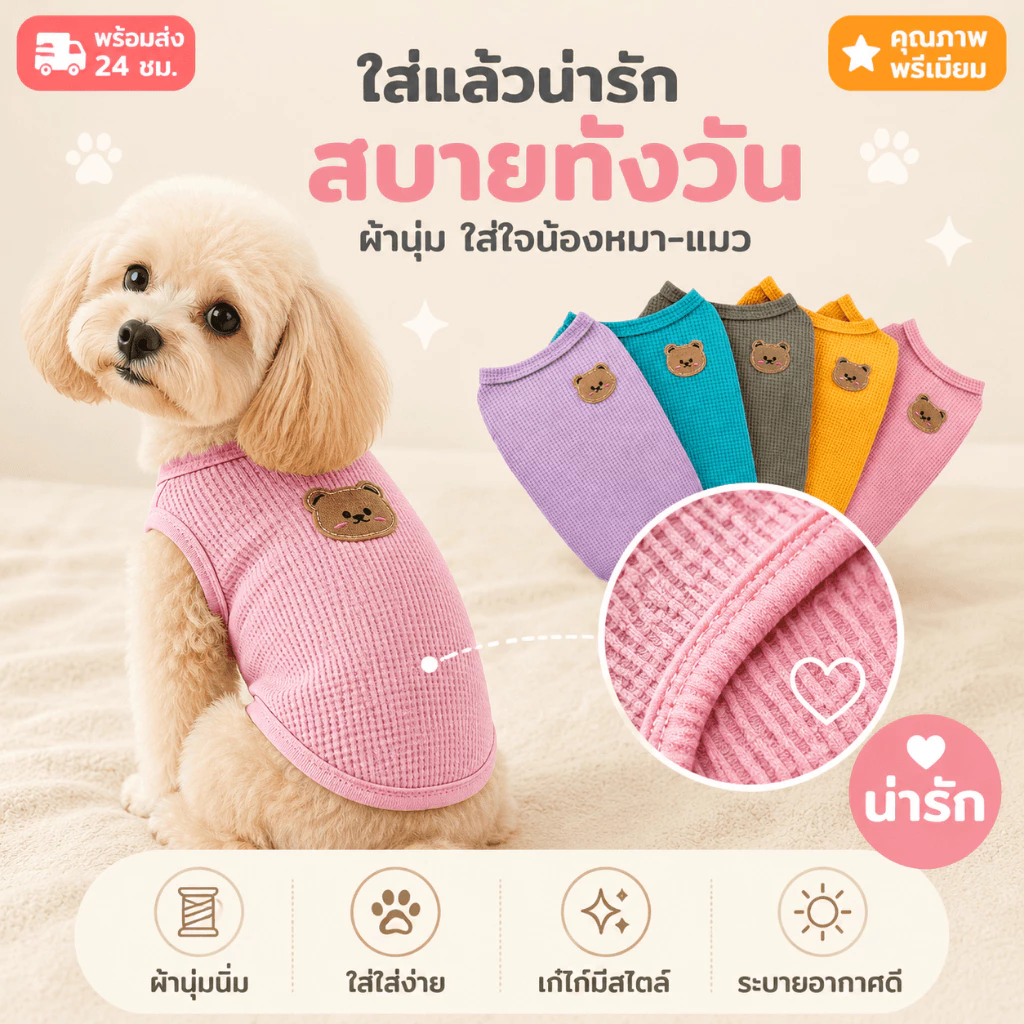เสื้อผ้าสัตว์เลี้ยง เสื้อกั๊ก แบบบาง ระบายอากาศได้ดี ลายหมีน่ารัก สําหรับสุนัข แมว