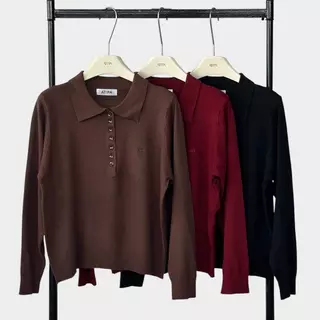 Atipashop - Regent Knit Polo เสื้อไหมพรม คอปกแขนยาว ดีเทลกระดุม ดีไซน์เรียบหรู ใส่ง่ายได้ทุกวัน