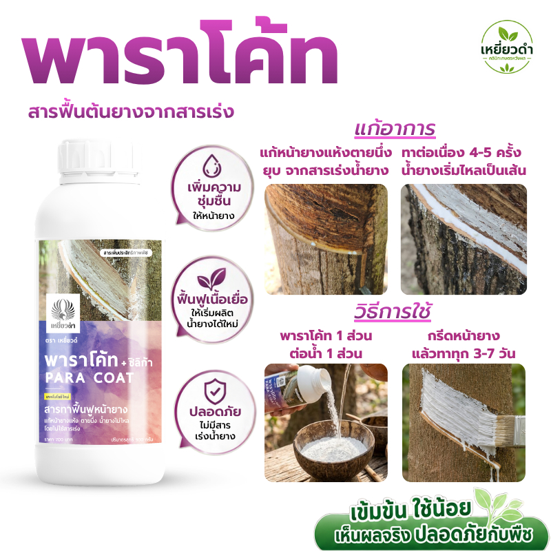 [ยางไหลใน 4 ครั้ง] พาราโค้ท 900g ตราเหยี่ยวดำ สารแก้หน้ายางแห้งจากสารเร่ง อาการตายนึ่ง ใช้ได้1,200ต้น
