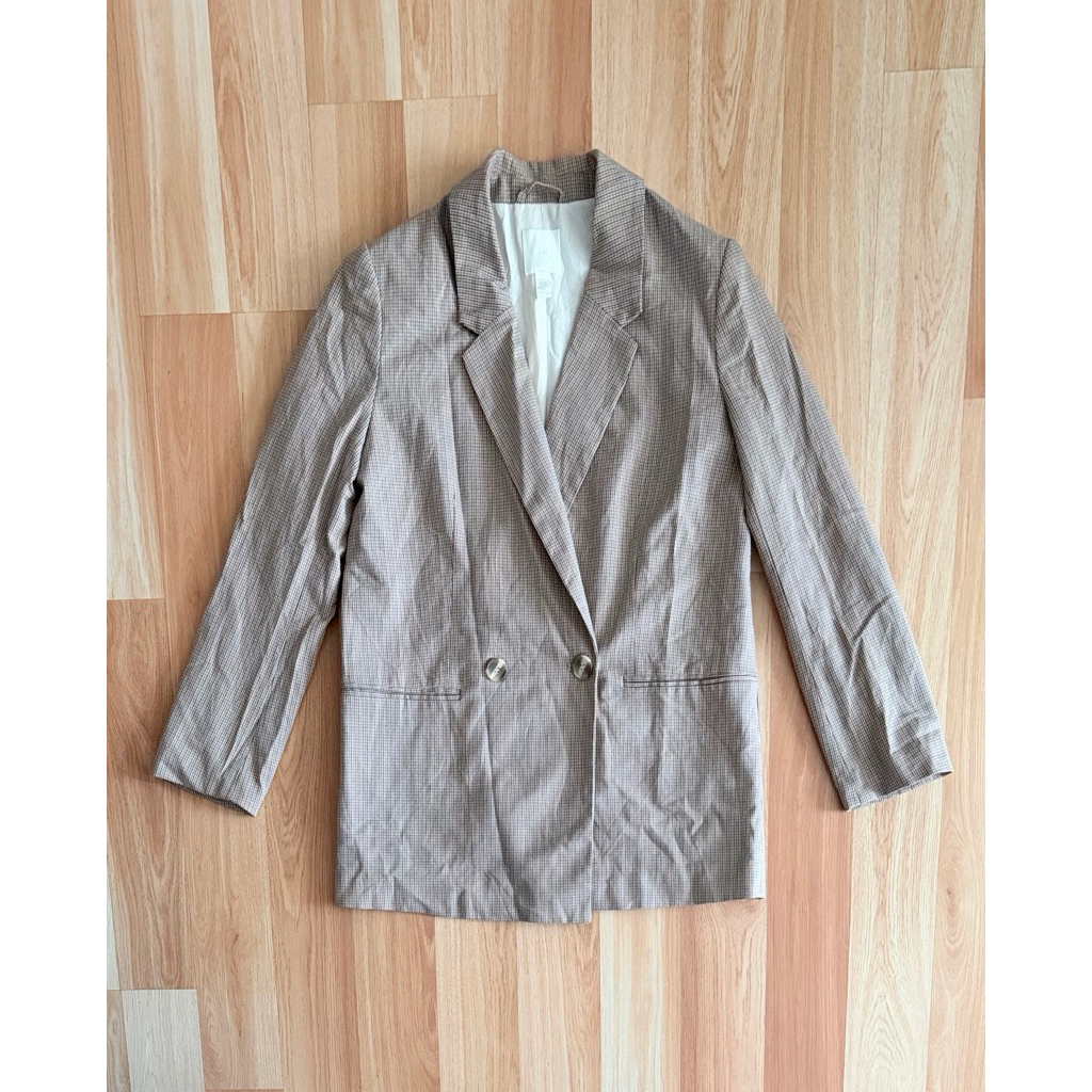 h&m blazer ลายชิโนริน้ำตาล