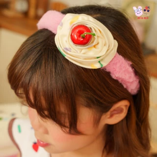 Mix Me ที่คาดผมผ้าขน ประดับวิปครีม / กิ๊ฟผ้า Satin ปักน้องกระต่าย ปอมๆ สีแดง เด็กหญิง เสื้อผ้าเด็ก รุ่น 500520/500521
